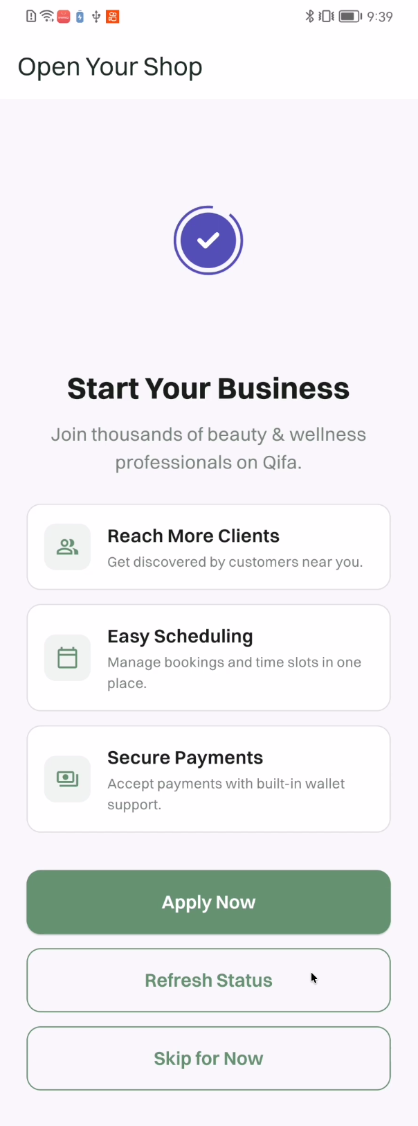 Qifa Shop — merchant home post-login